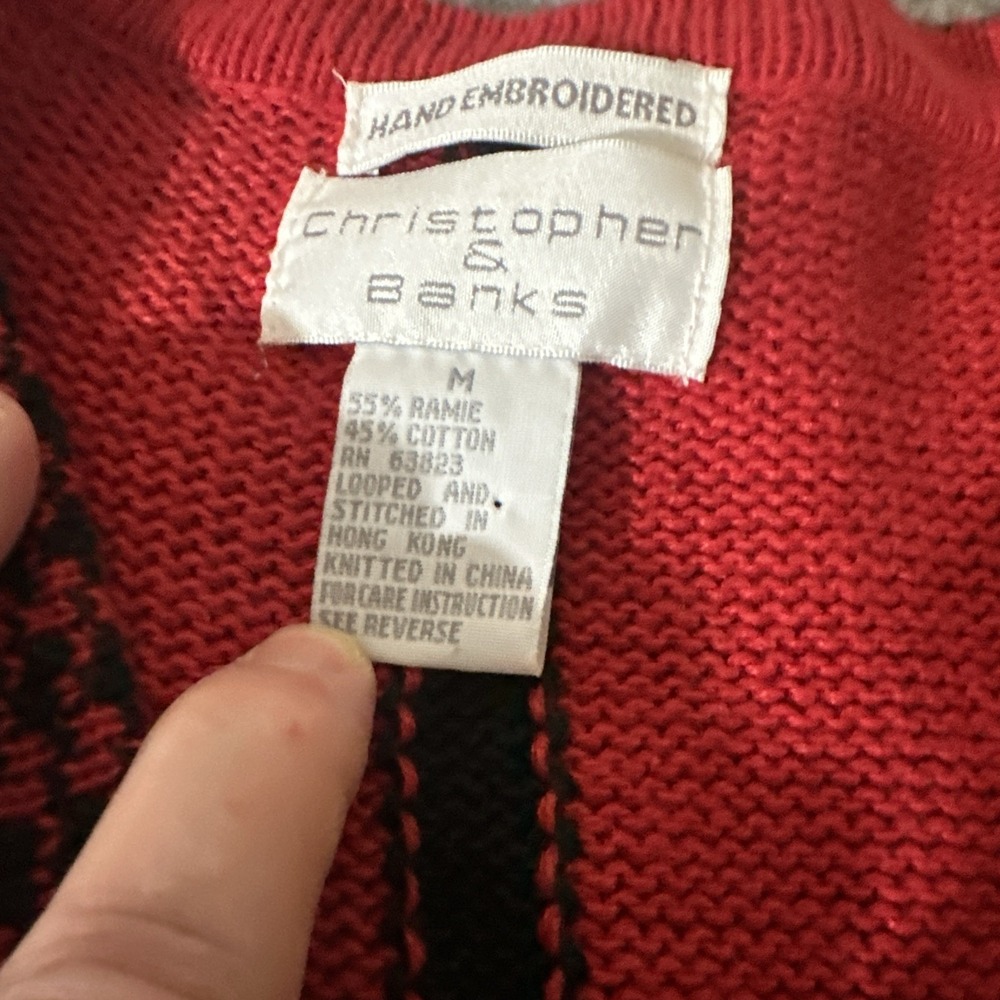 Vtg 90s Christopher Banks Scottish Terrier Cardigan Med Red Black HandEmbroiderd - Picture 5 of 16